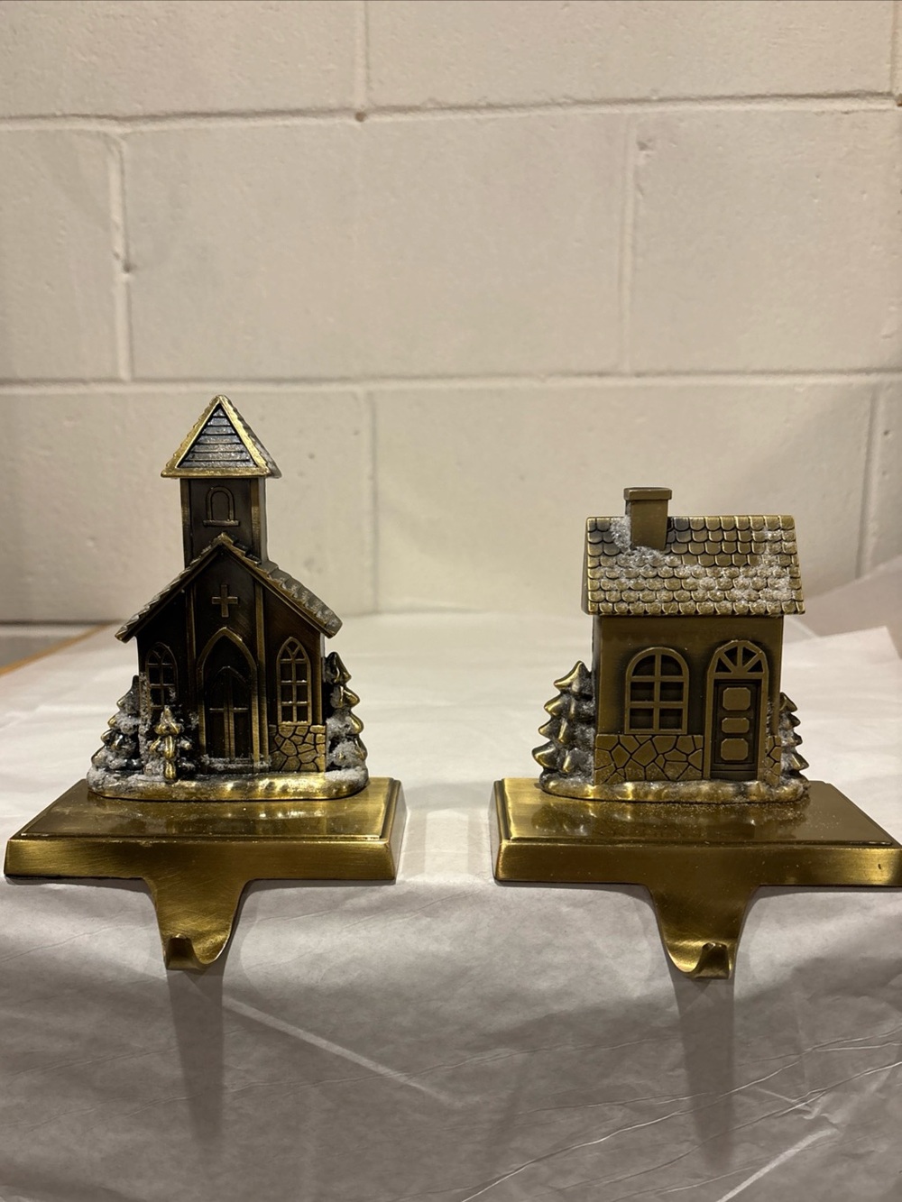 Vintage Brass Christmas Stocking Holder House and Churchill Mantle Lot of 2